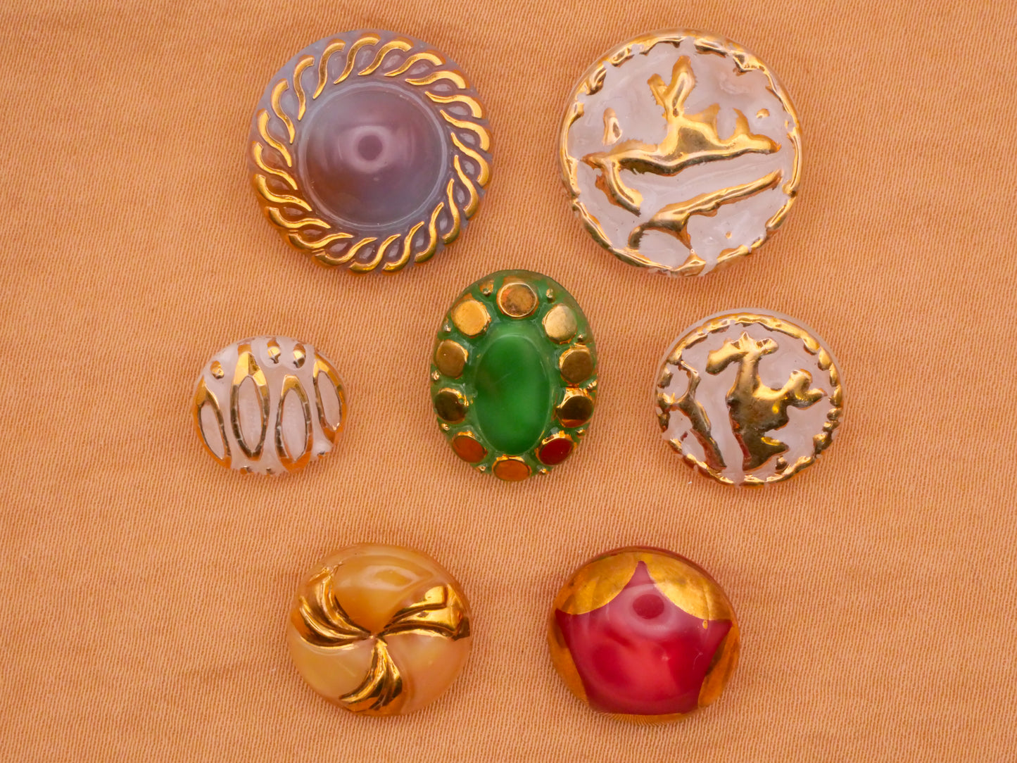 Moonglow Gold Painted Vintage Glass Button Various 11-18mm