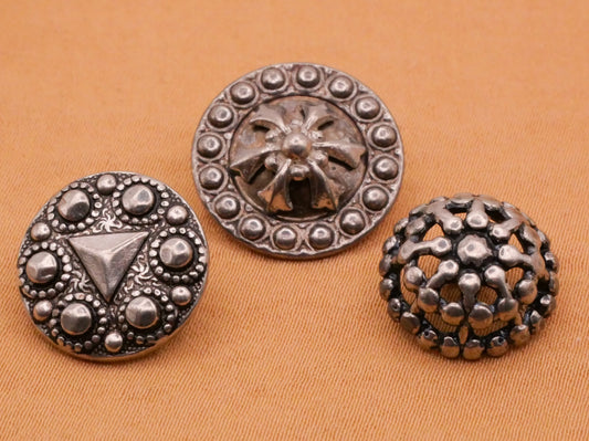 Steel Cut Look Stamped Silver Metal Button Various 14-17mm