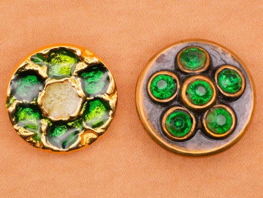 Green Enamel or Rhinestone Vintage Metal Button Various 21-23mm
