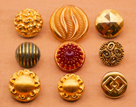 Gold Painted Accents Transparent Vintage Glass Button Various 11-18mm