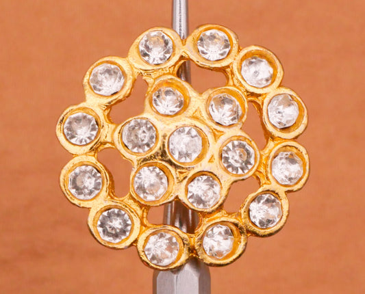 Rhinestone Ring Cluster Vintage Gold Metal Button 21mm