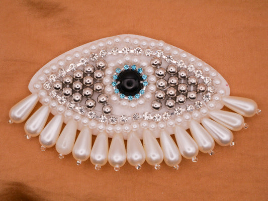 Eye Faux Pearl Rhinestone Large Felt Patch Embellishment 60x105mm