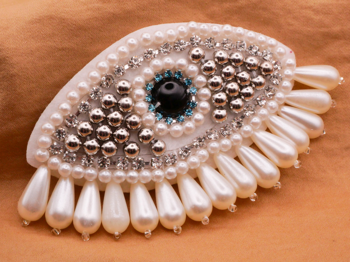Eye Faux Pearl Rhinestone Large Felt Patch Embellishment 60x105mm