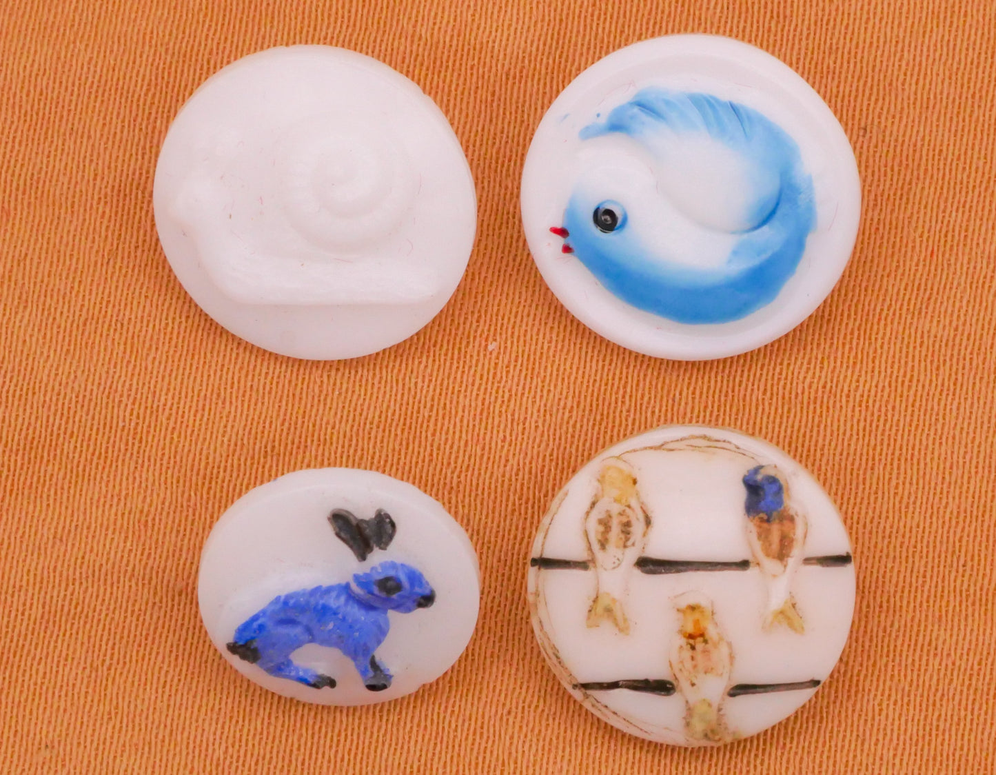 Animals Snail Bird Rabbit Vintage White Glass Button Various 11-13mm
