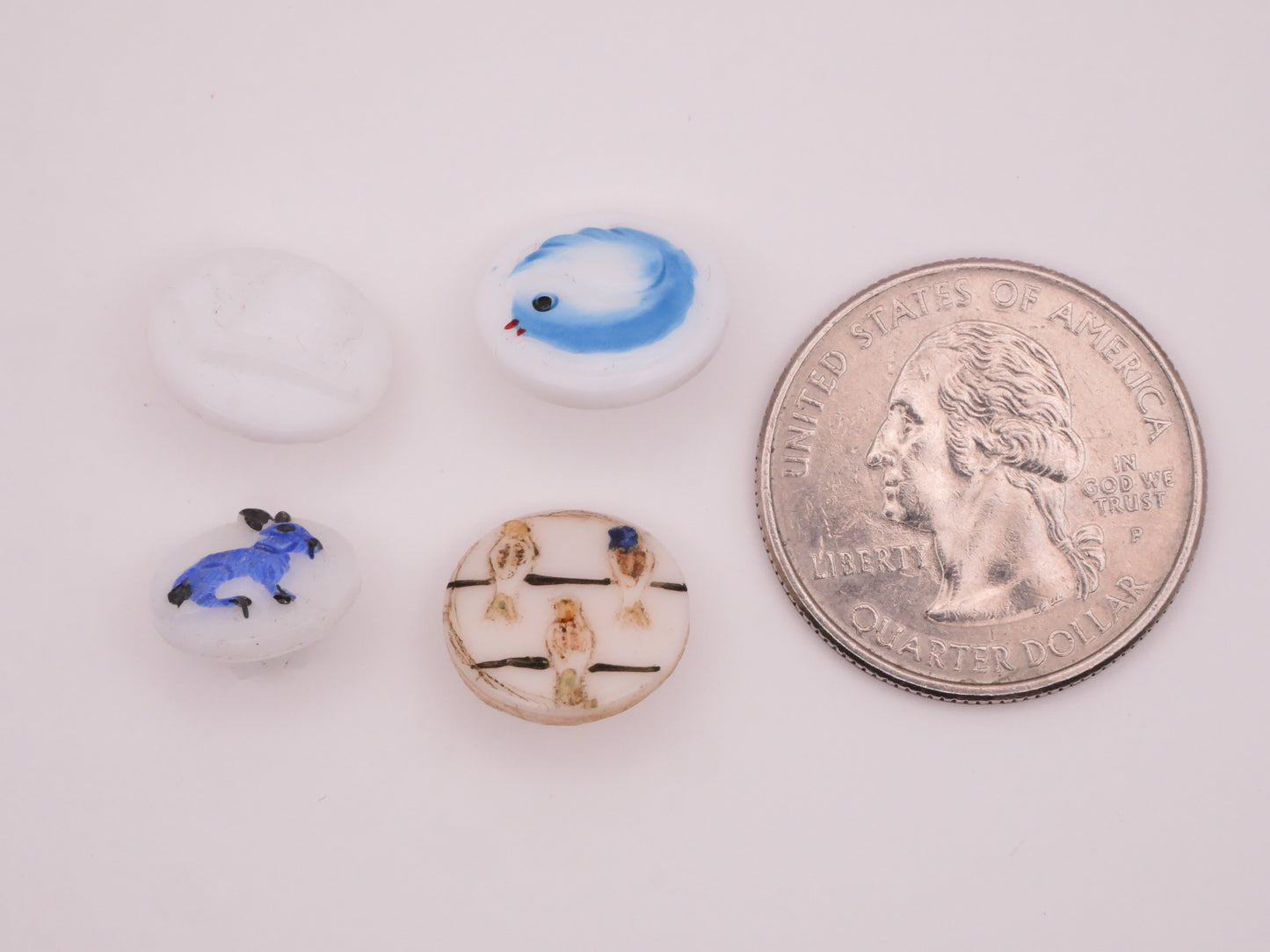 Animals Snail Bird Rabbit Vintage White Glass Button Various 11-13mm