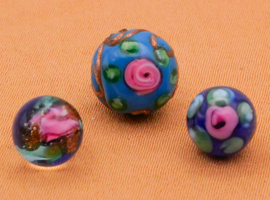 Rose Paperweight Blue Pink Glitter Antique Button Various 7-10mm