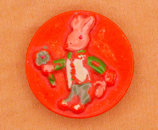 Bunny Rabbit Bouquet Orange Hand-Painted Plastic Button 21mm