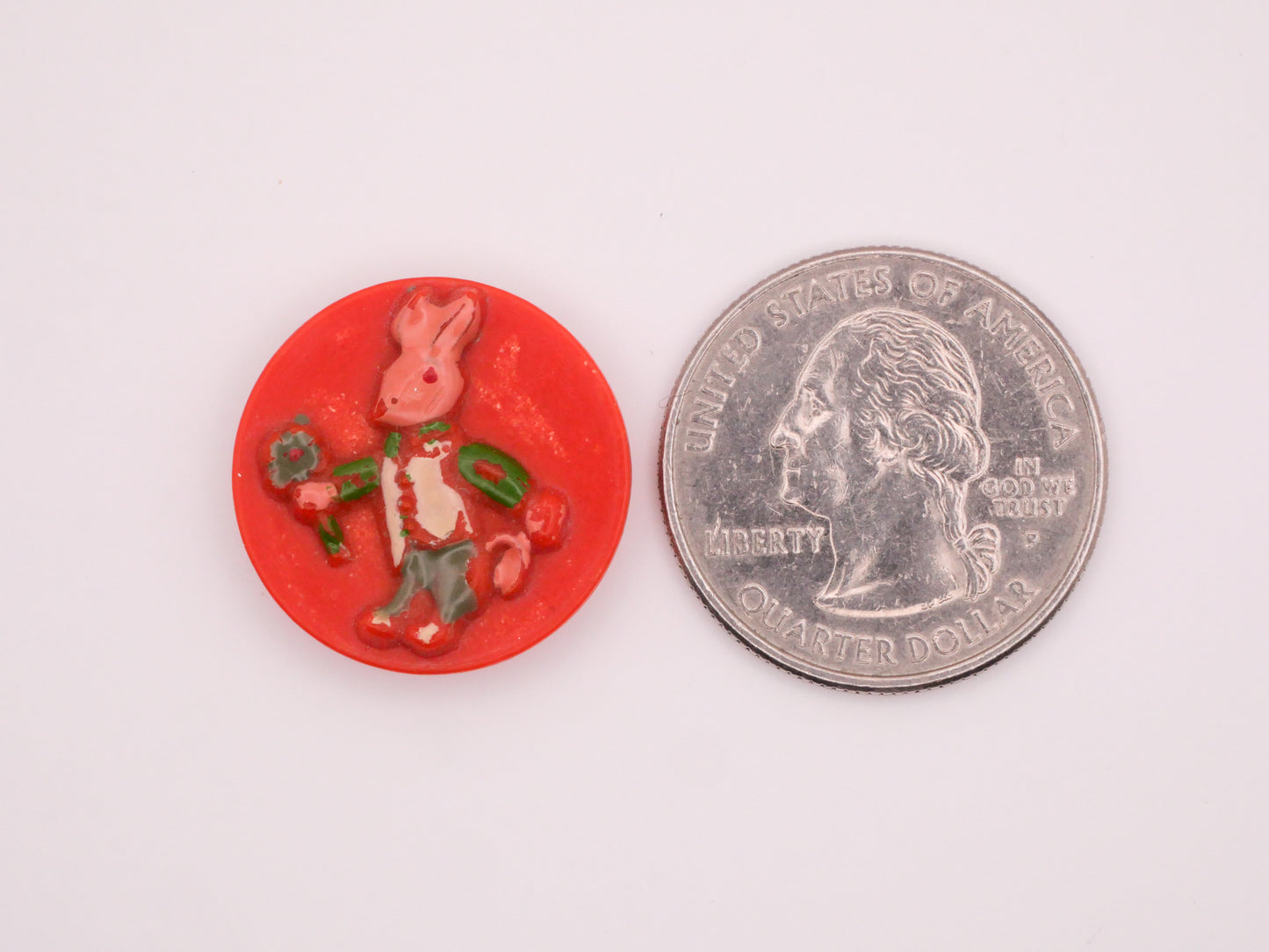 Bunny Rabbit Bouquet Orange Hand-Painted Plastic Button 21mm