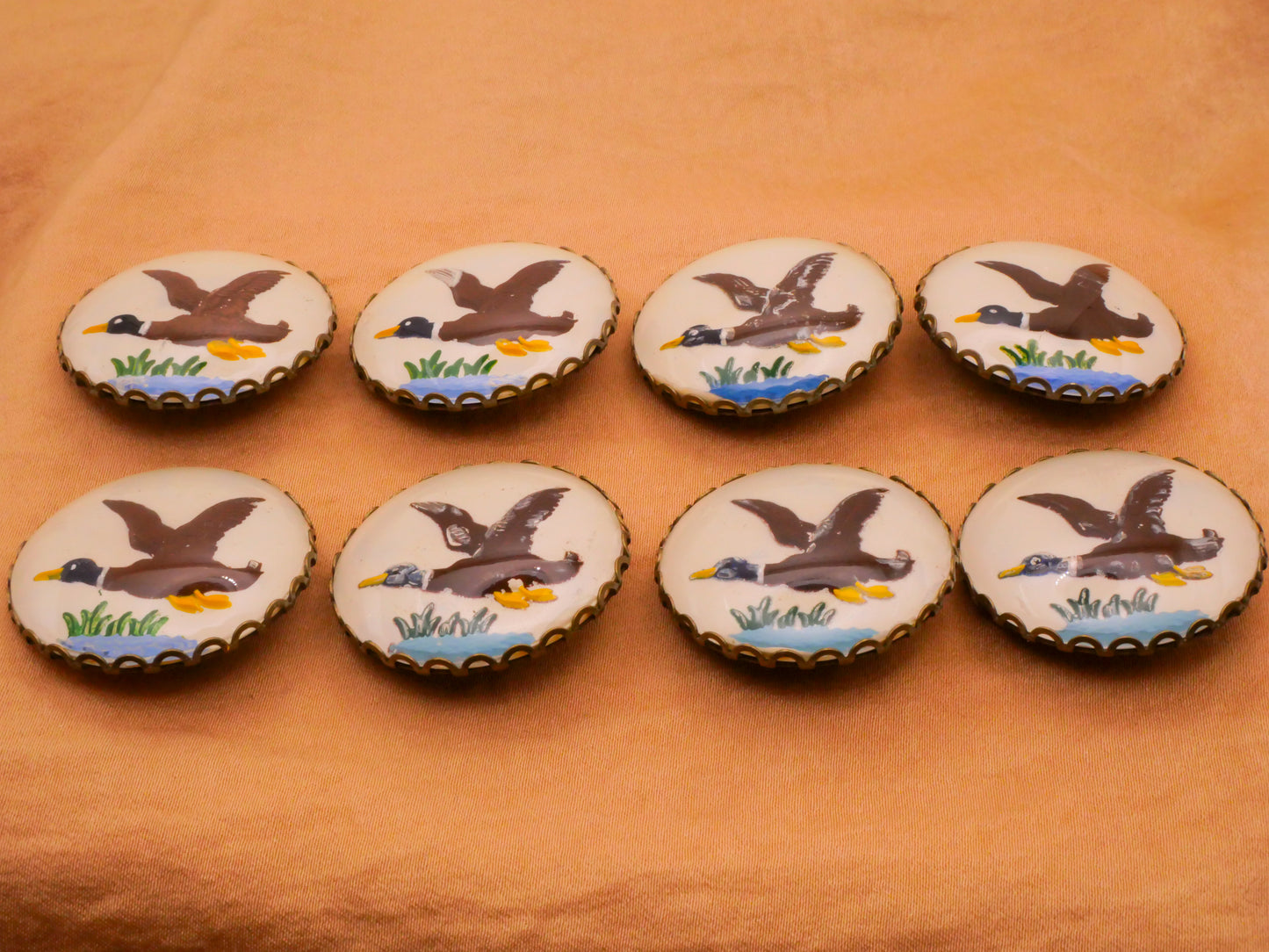 Duck Flying Hand-Painted Intaglio Glass Metal Button Various 31mm