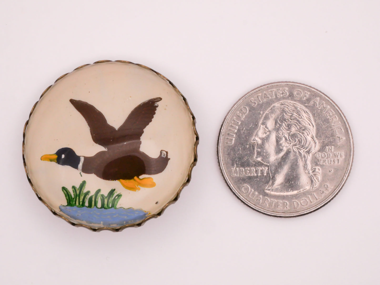 Duck Flying Hand-Painted Intaglio Glass Metal Button Various 31mm