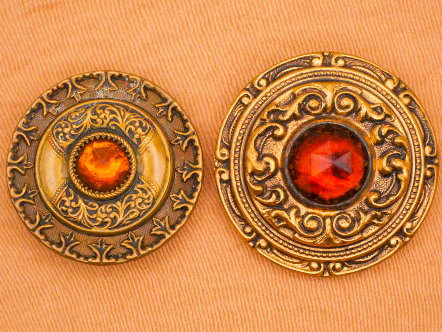 Burnt Orange Filigree Victorian Jewel Gay 90s Brass Metal Large Button Various 38-44mm