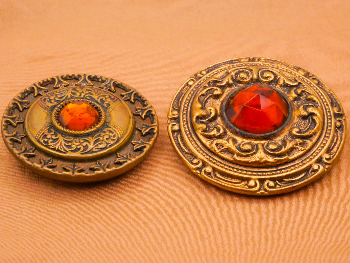 Burnt Orange Filigree Victorian Jewel Gay 90s Brass Metal Large Button Various 38-44mm