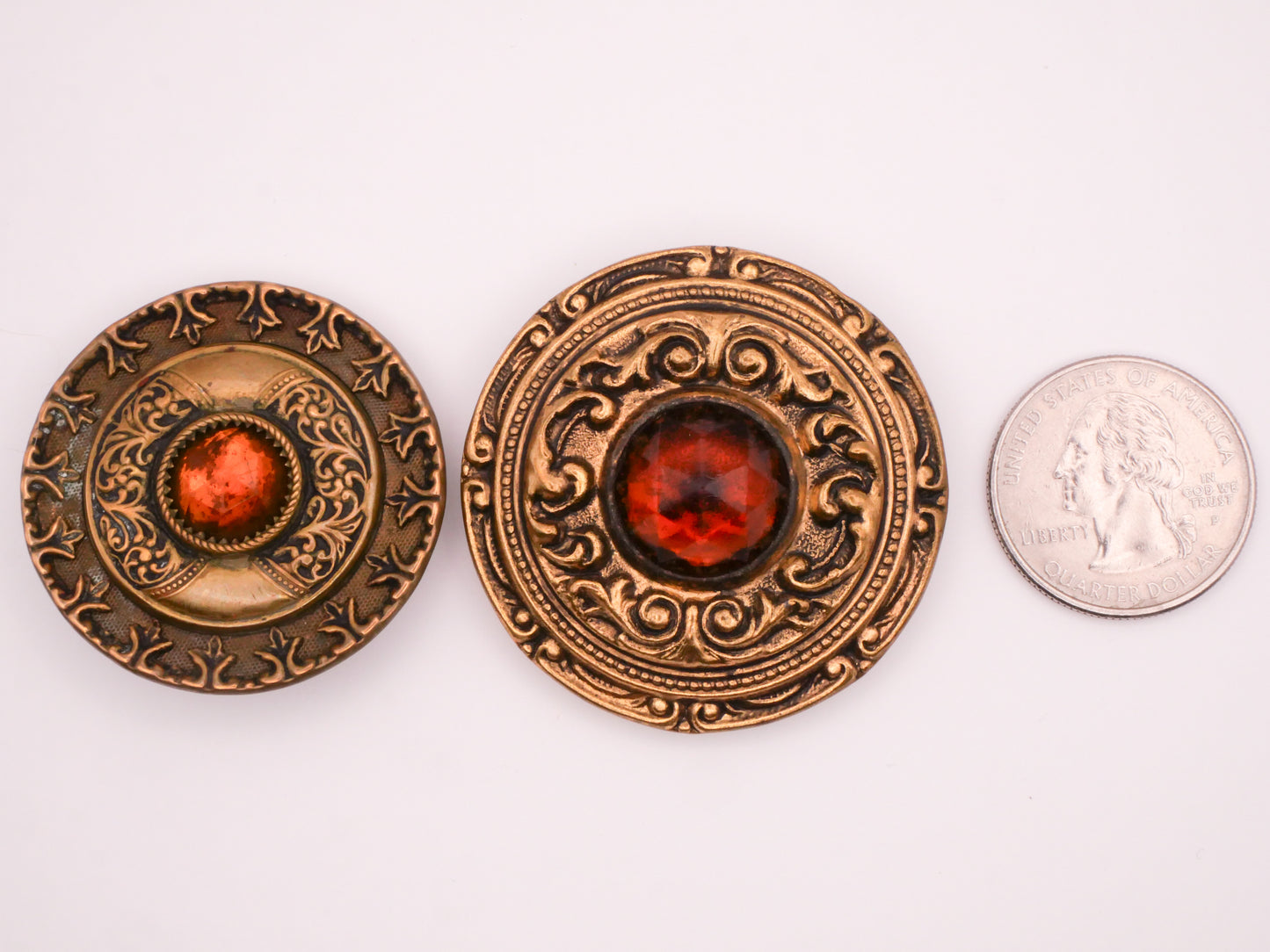 Burnt Orange Filigree Victorian Jewel Gay 90s Brass Metal Large Button Various 38-44mm