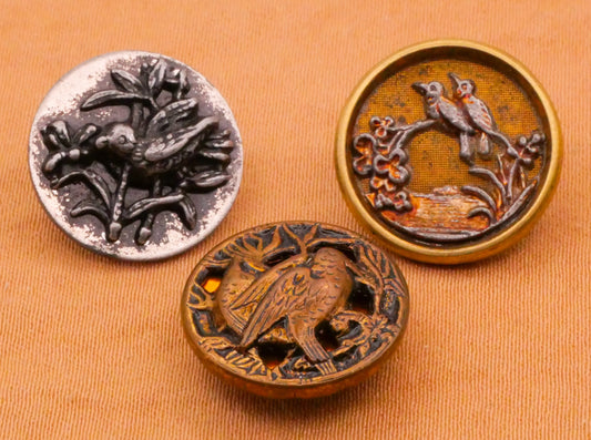 Bird Birds Antique Metal Button Various 15-16mm