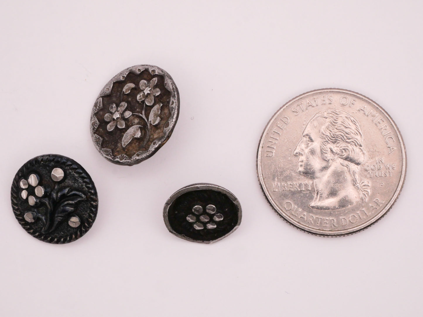 Flower Antique Steel Tinted Metal Button Various 13-17mm