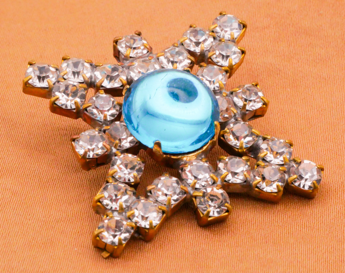 Starburst Czech Glass Rhinestone Aqua Orange Metal Large Button Various 31mm