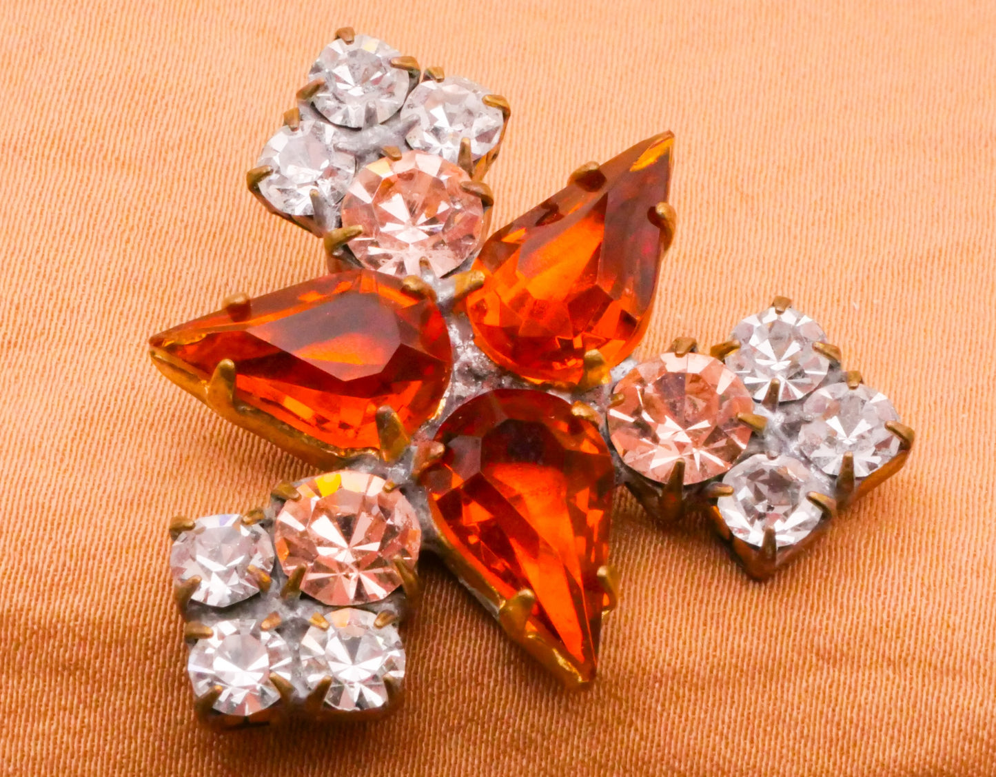 Starburst Czech Glass Rhinestone Aqua Orange Metal Large Button Various 31mm