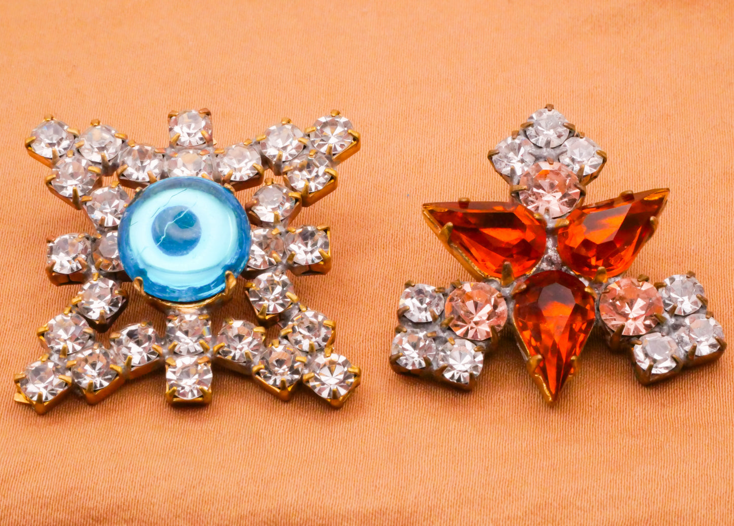 Starburst Czech Glass Rhinestone Aqua Orange Metal Large Button Various 31mm
