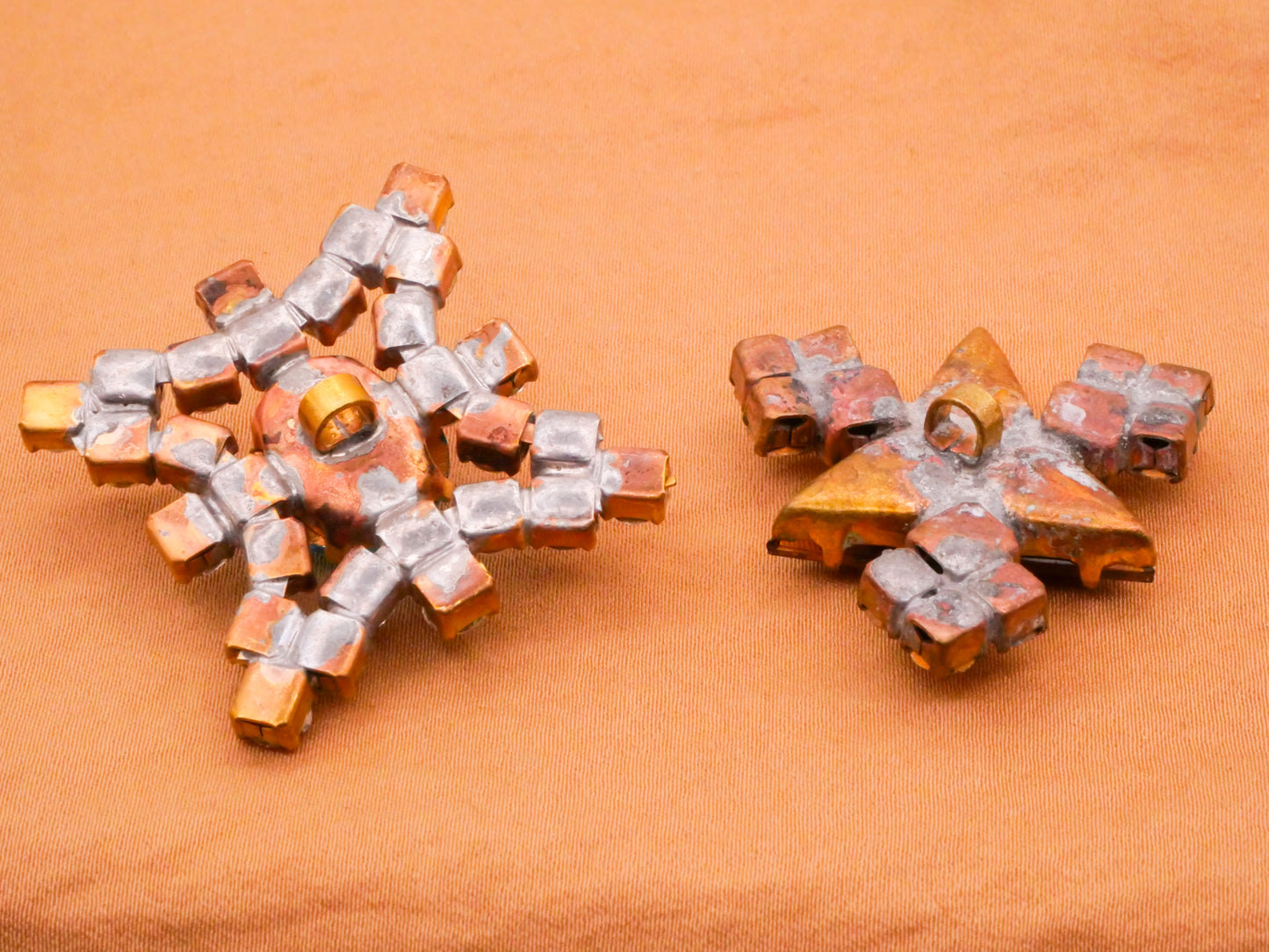 Starburst Czech Glass Rhinestone Aqua Orange Metal Large Button Various 31mm