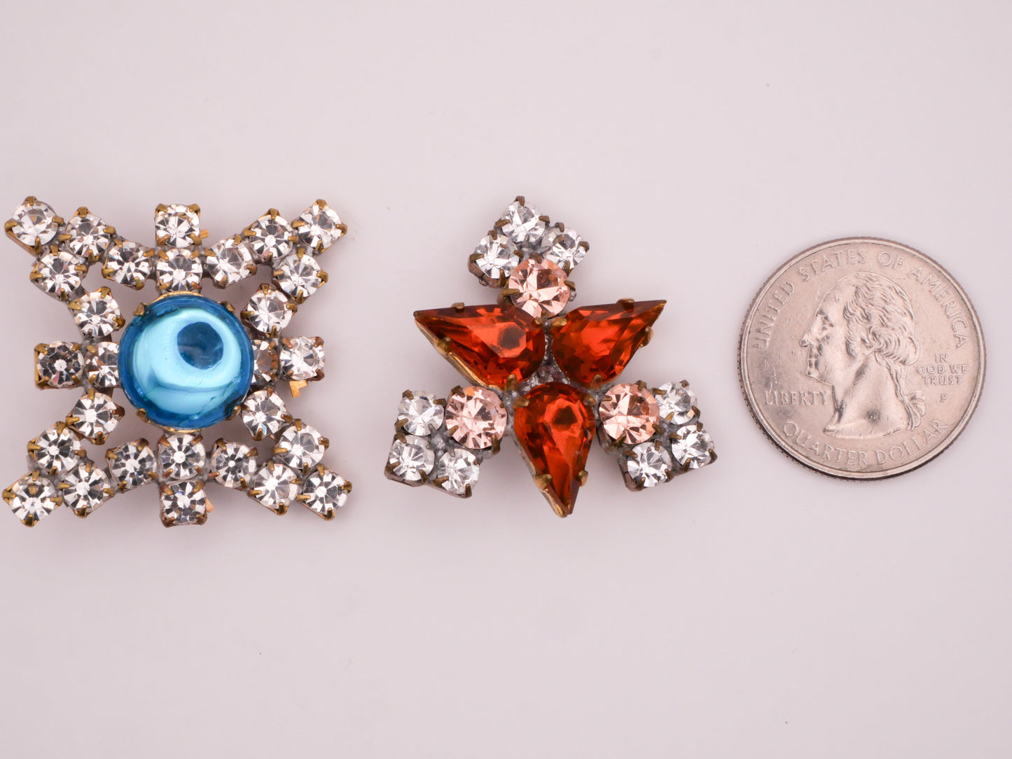 Starburst Czech Glass Rhinestone Aqua Orange Metal Large Button Various 31mm