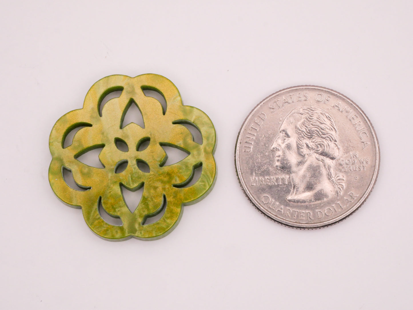 Clover Cutout Design Iridescent Lime Green Plastic Button 26mm