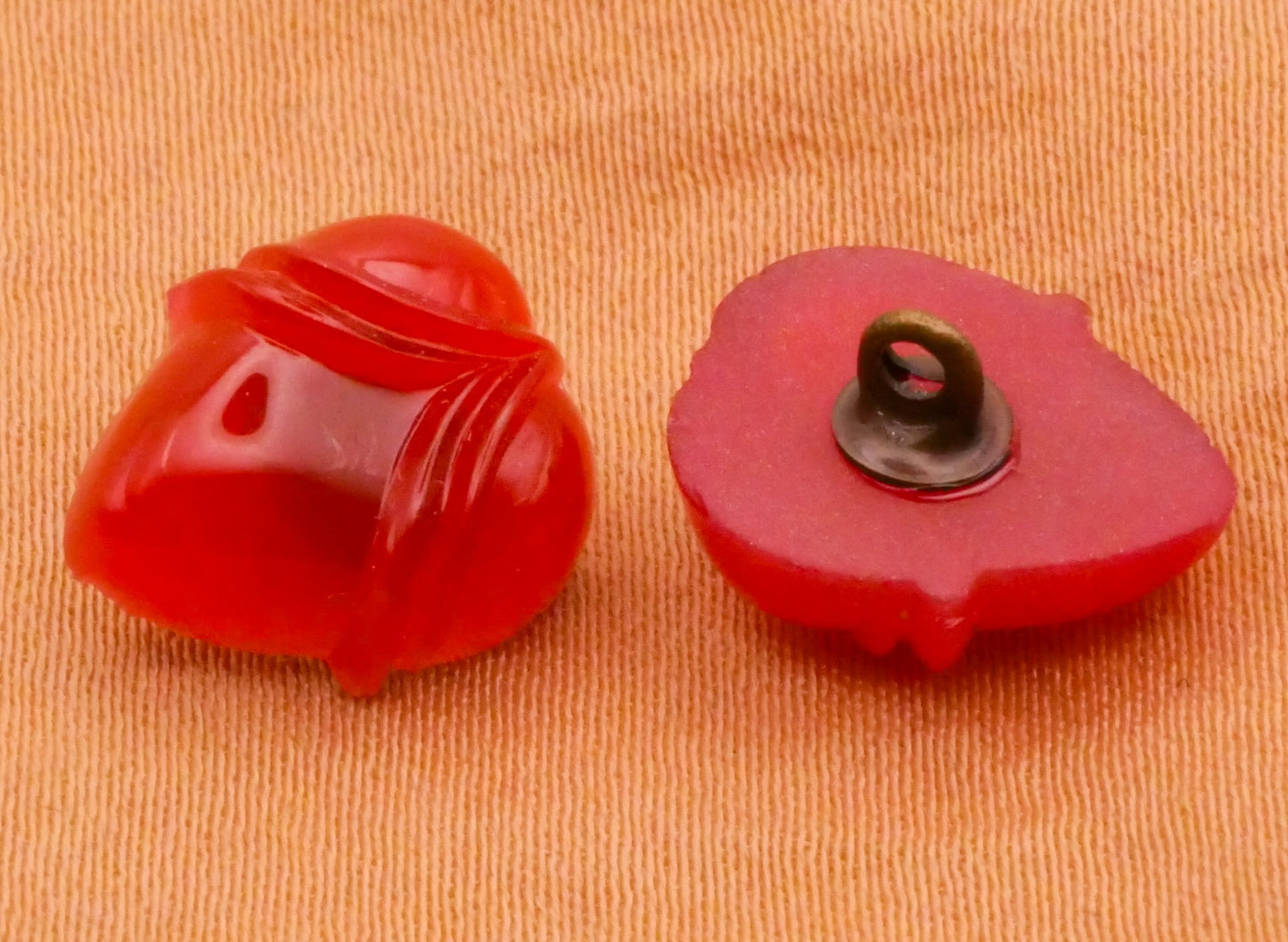 Acorn Carnelian Red Glass Pair of Buttons 10x12mm