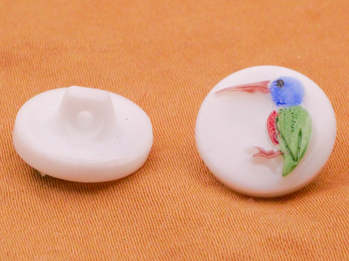 Hummingbird Bird Vintage Hand-Painted White Glass Button 14mm