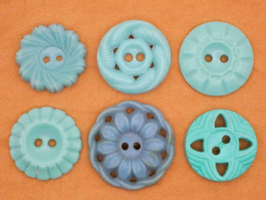 Housecoat Teal Blue Green Vintage Plastic Button Various 18-23mm