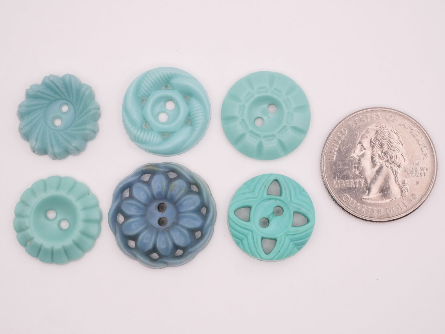 Housecoat Teal Blue Green Vintage Plastic Button Various 18-23mm