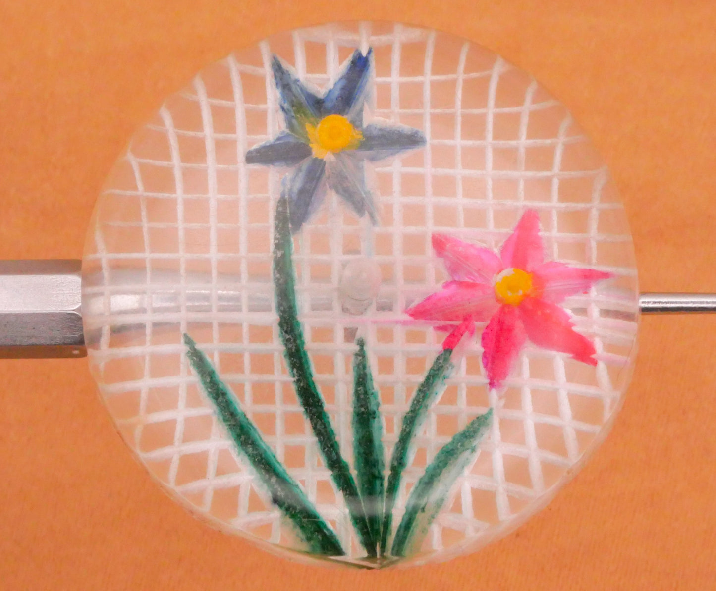 Flower Duo Hatch Design Intaglio Lucite Plastic Button 28mm