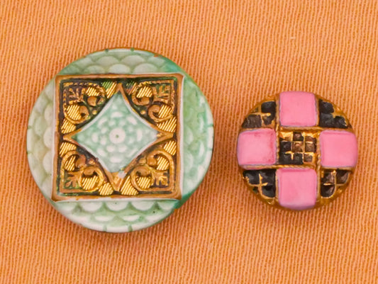Enamel Green or Pink Brass Metal Button Various 9-14mm