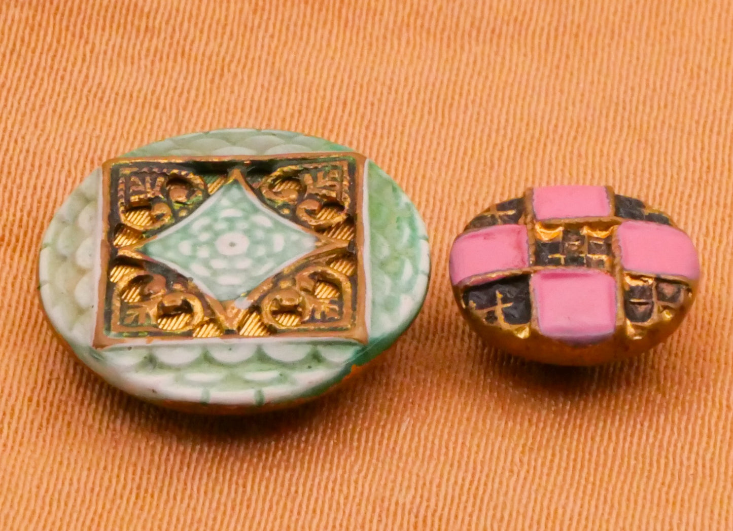 Enamel Green or Pink Brass Metal Button Various 9-14mm