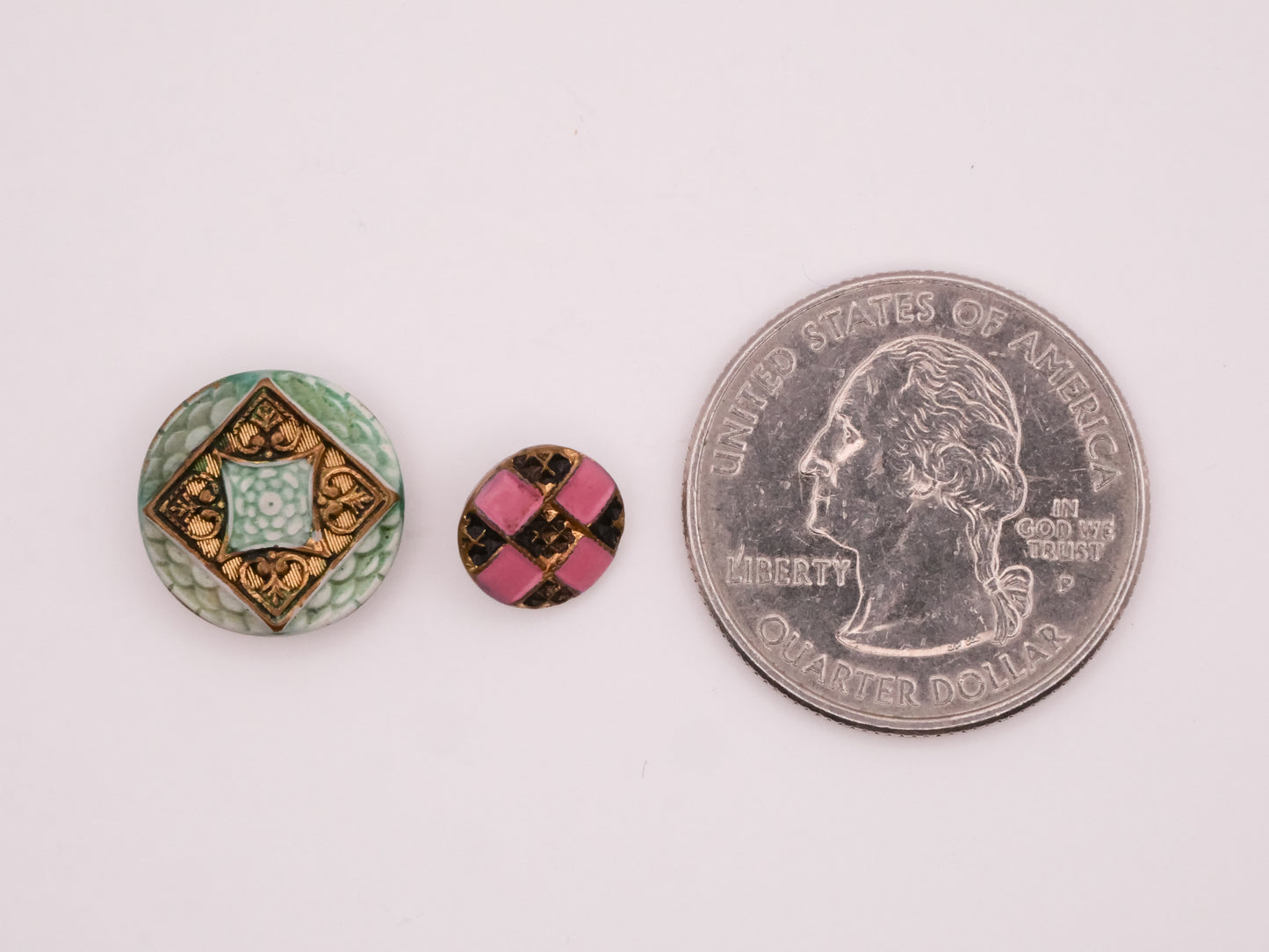 Enamel Green or Pink Brass Metal Button Various 9-14mm