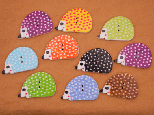 Hedgehog Polka Dot Colorful Set of Ten Buttons 16x25mm