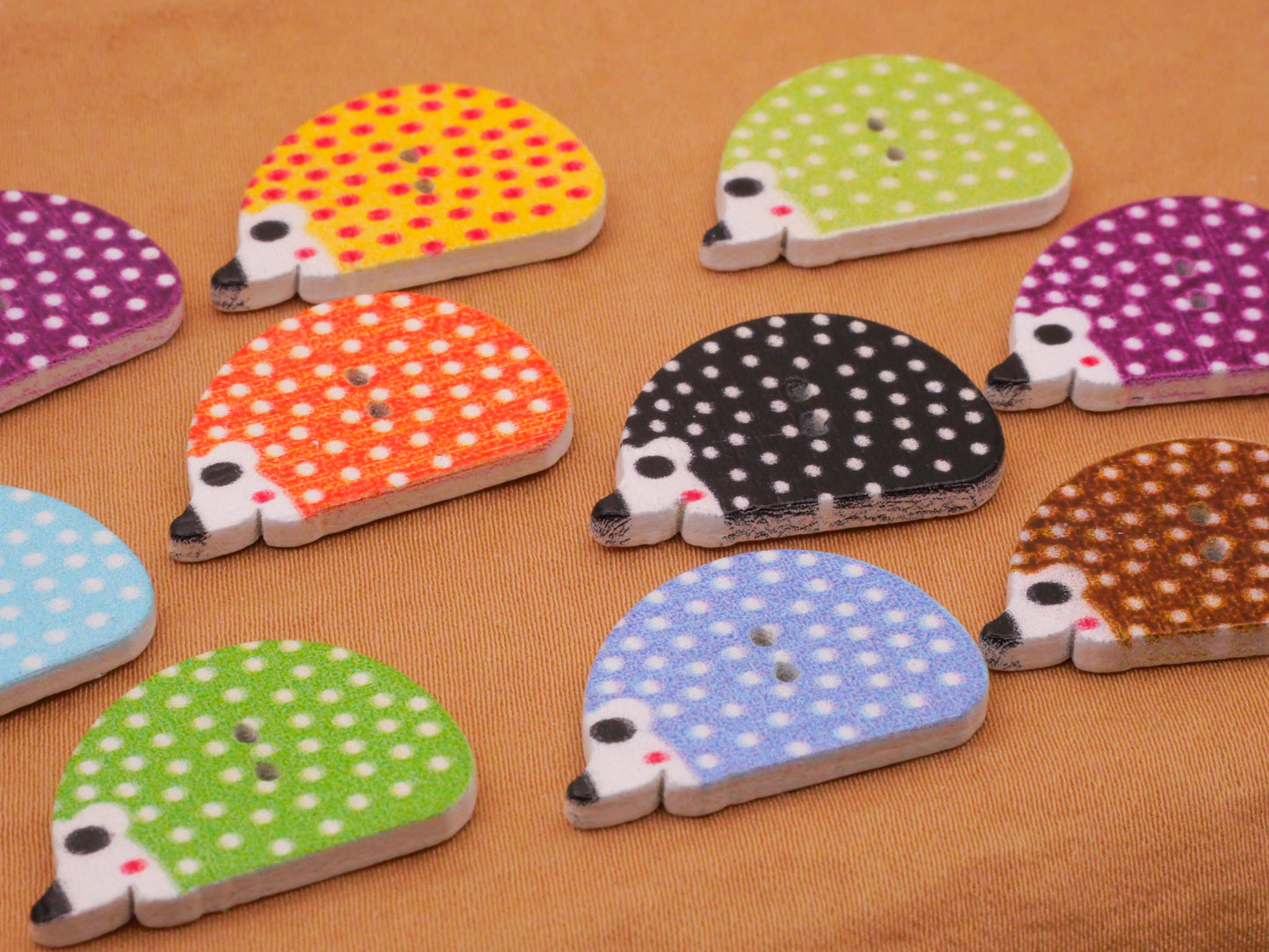 Hedgehog Polka Dot Colorful Set of Ten Buttons 16x25mm