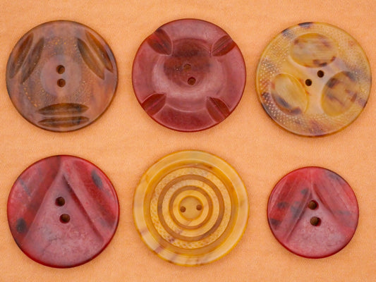 Marbled Machine Burgundy Tan Carved Early Plastic Button Various 22-28mm