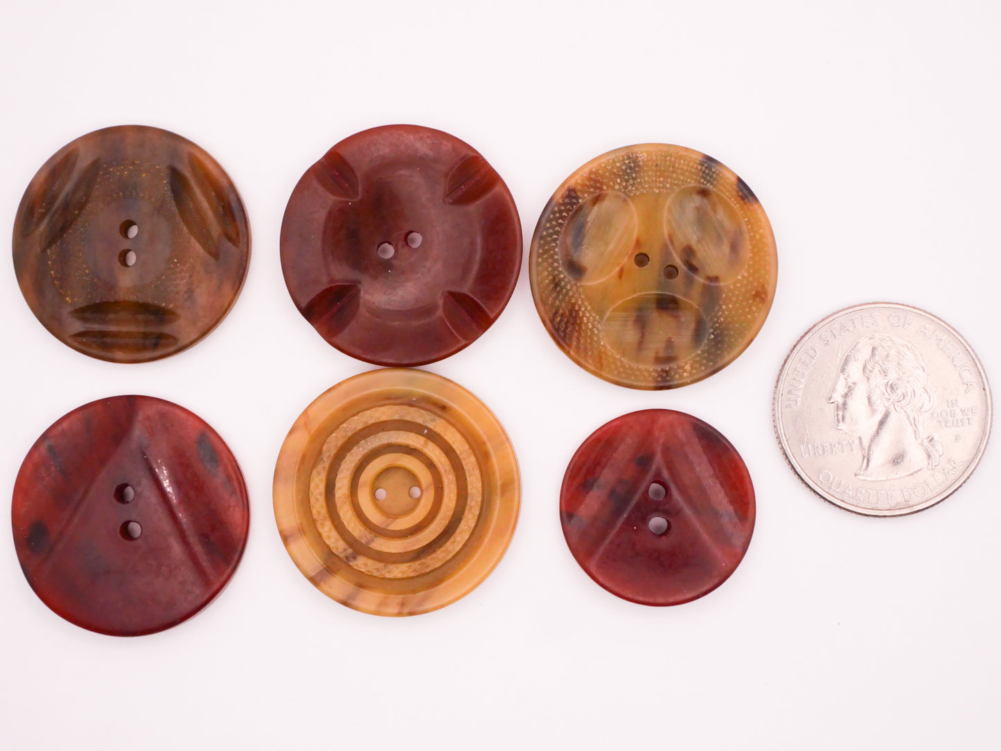 Marbled Machine Burgundy Tan Carved Early Plastic Button Various 22-28mm