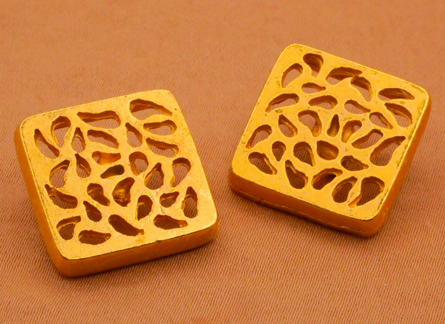 Organic Leaf Cutout Square Gold Metal Vintage Button 18x19mm