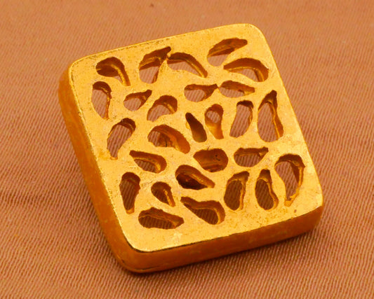 Organic Leaf Cutout Square Gold Metal Vintage Button 18x19mm