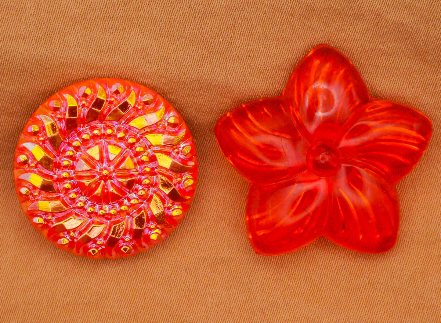 Orange Vintage Iridescent or Transparent Glass Button 23-26mm