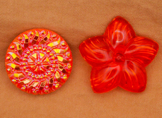 Orange Vintage Iridescent or Transparent Glass Button 23-26mm