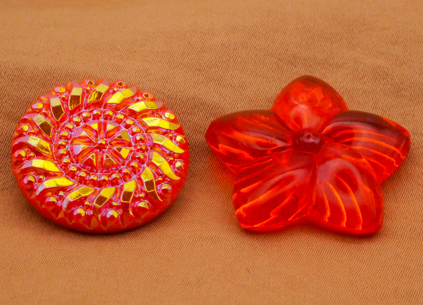 Orange Vintage Iridescent or Transparent Glass Button 23-26mm