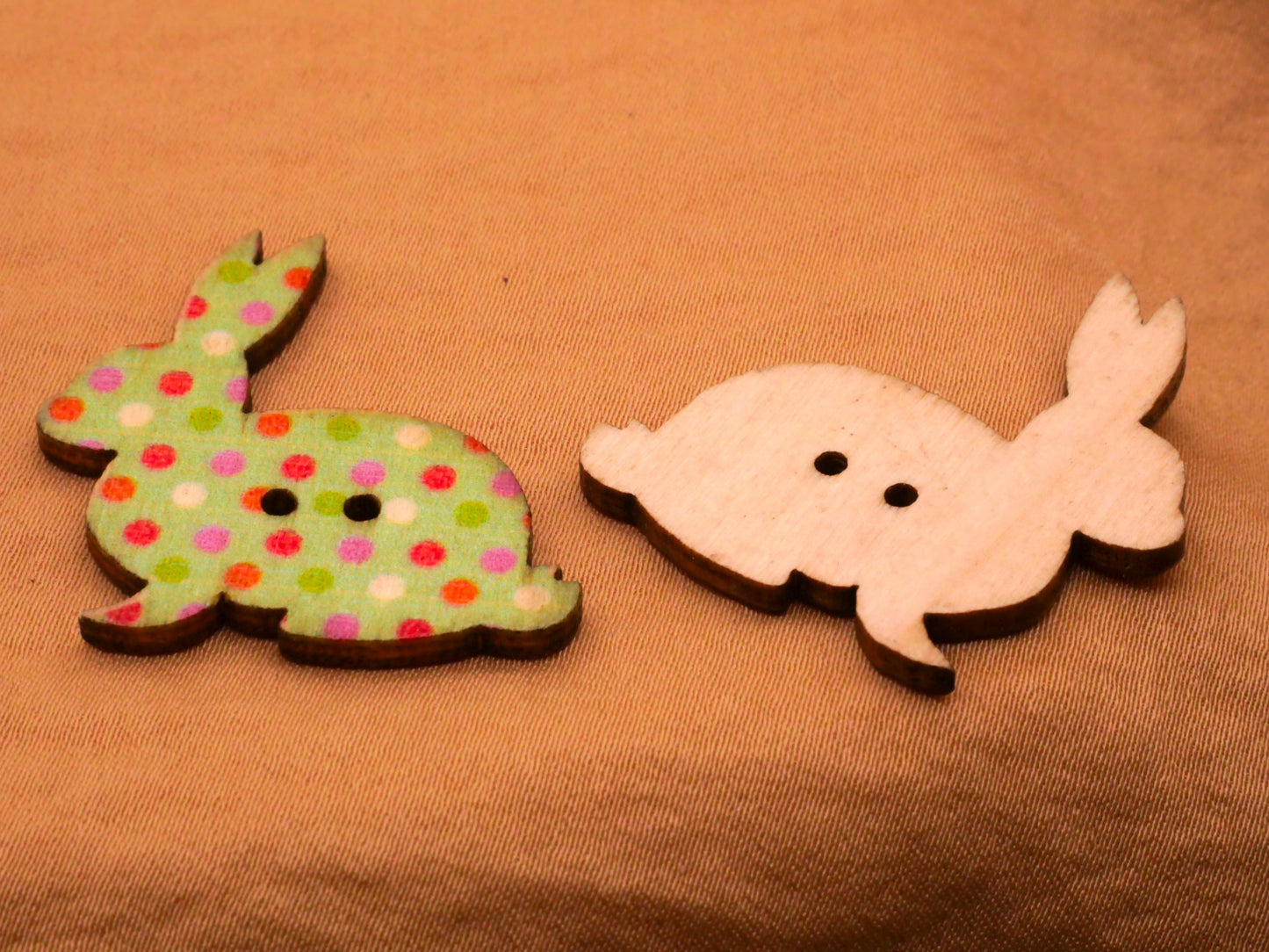 Bunny Rabbit Colorful Patterns Wood Set of Ten Buttons 30mm