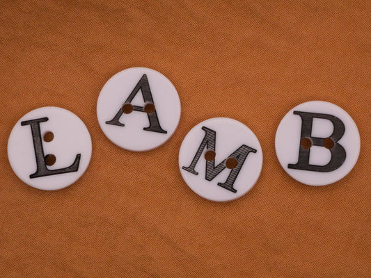 Lamb Verbal Letters Plastic Set of Four Buttons 15mm