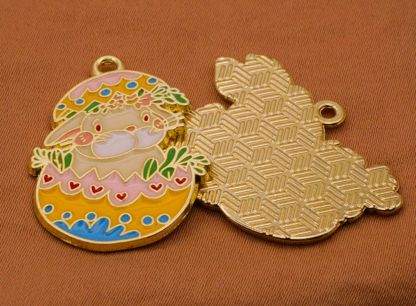 Bunny Rabbit Easter Enamel Metal Set of Five Charms Embellishments 22-32mm