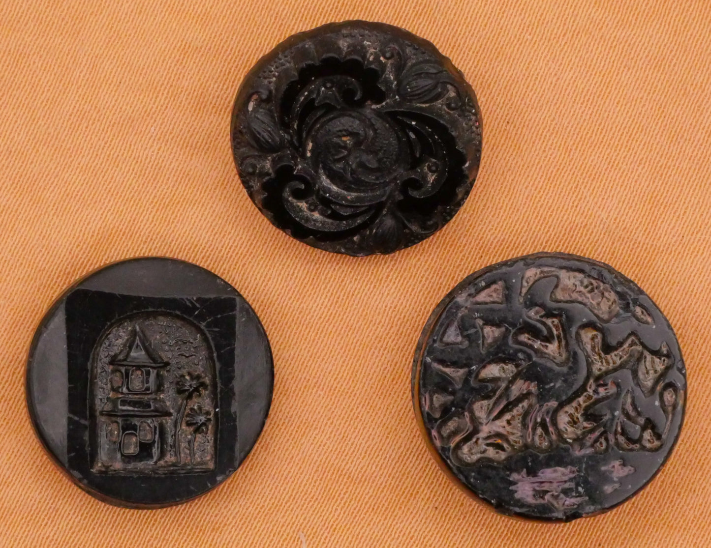 Mirror Finish Black Glass Scenes or Flowers Button Various 16-17mm