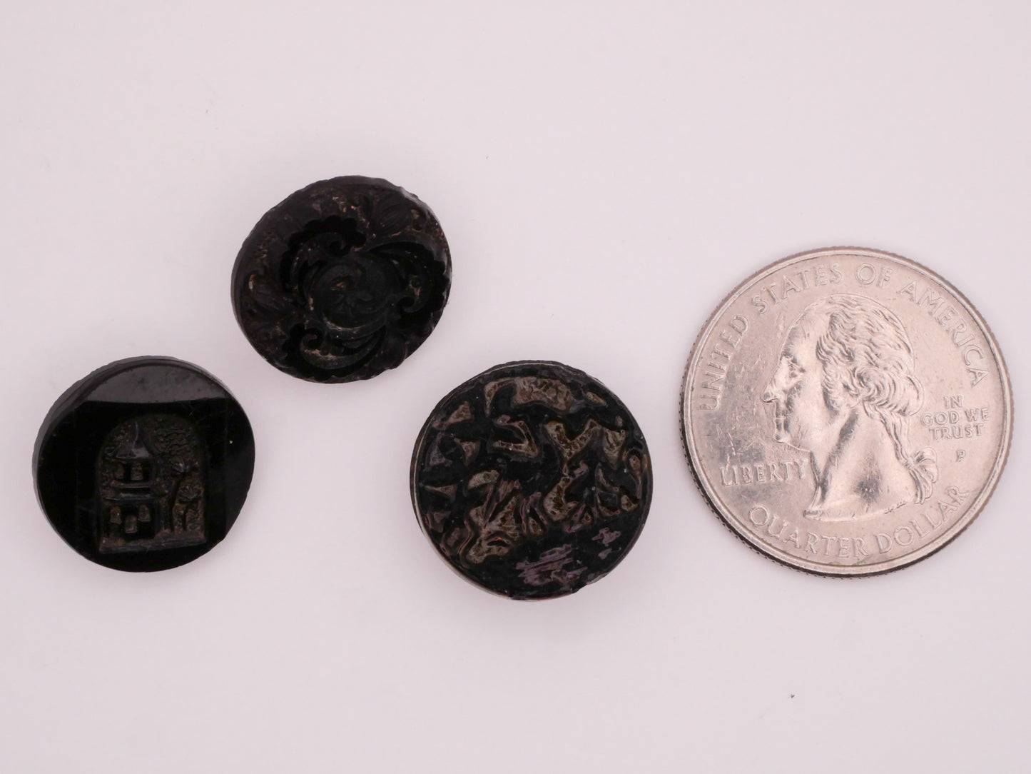 Mirror Finish Black Glass Scenes or Flowers Button Various 16-17mm