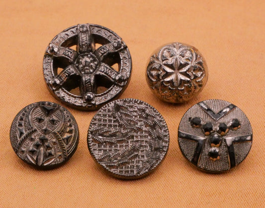Silver Luster Intricate Black Glass Button Various 11-16mm
