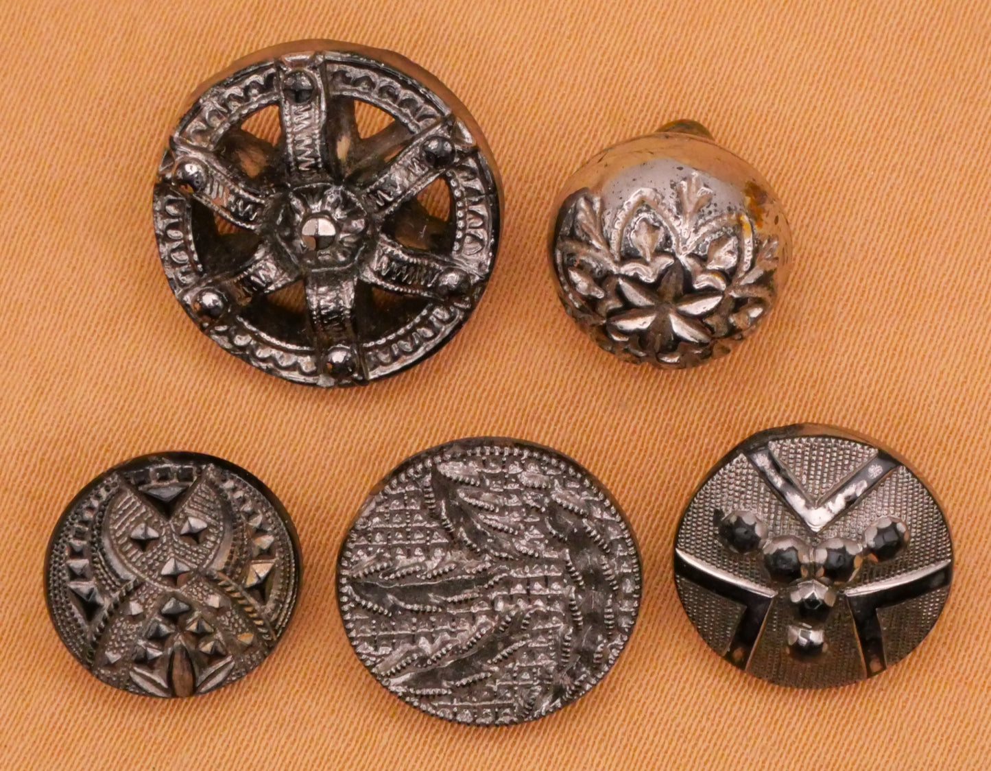 Silver Luster Intricate Black Glass Button Various 11-16mm