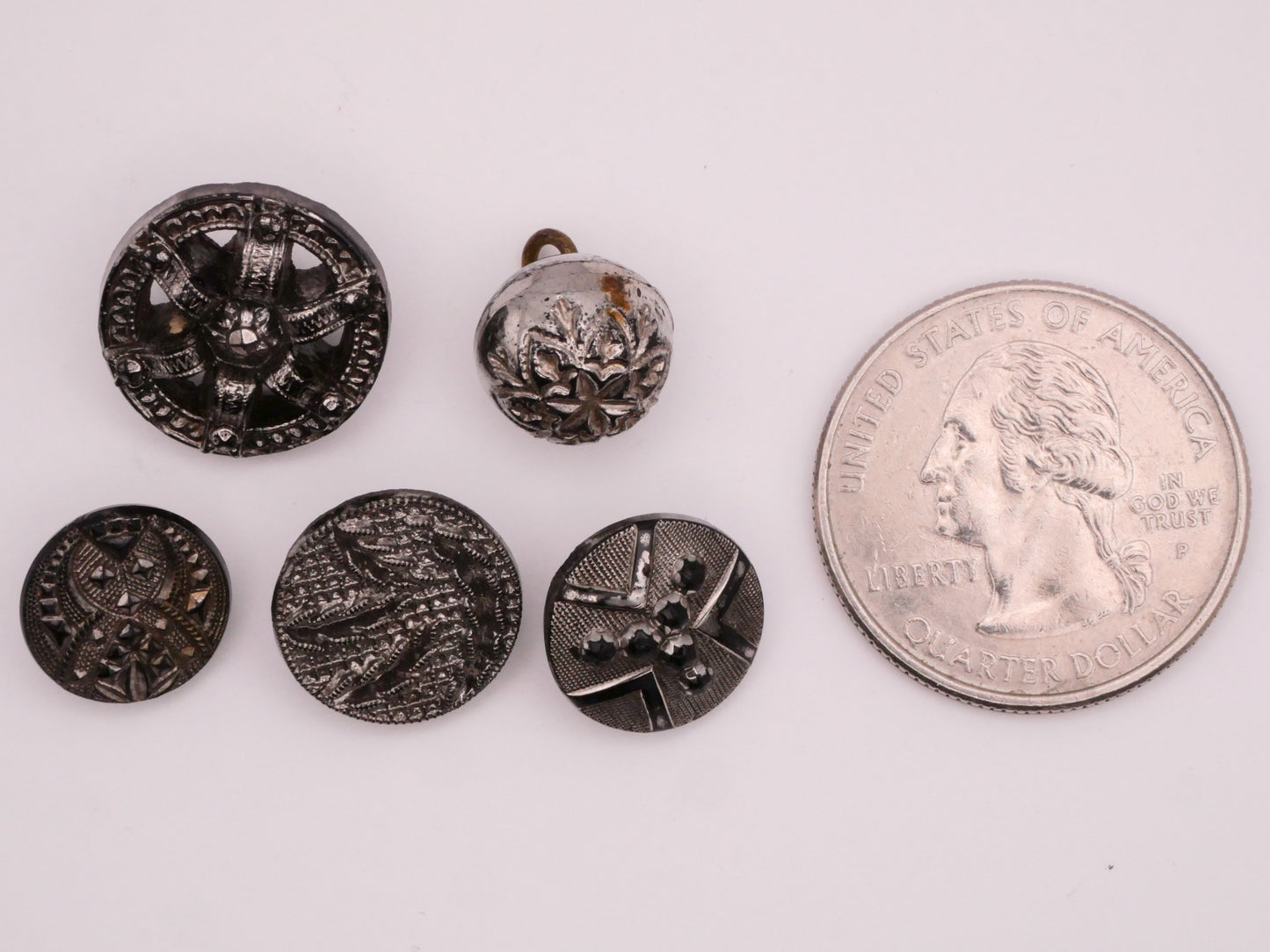 Silver Luster Intricate Black Glass Button Various 11-16mm